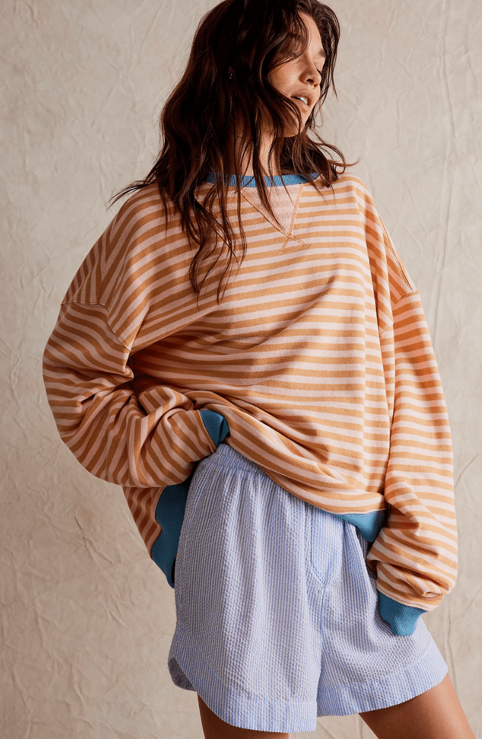 Alexis | Womens Oversized Long Sleeve Comfort Top With Striped Knit Design
