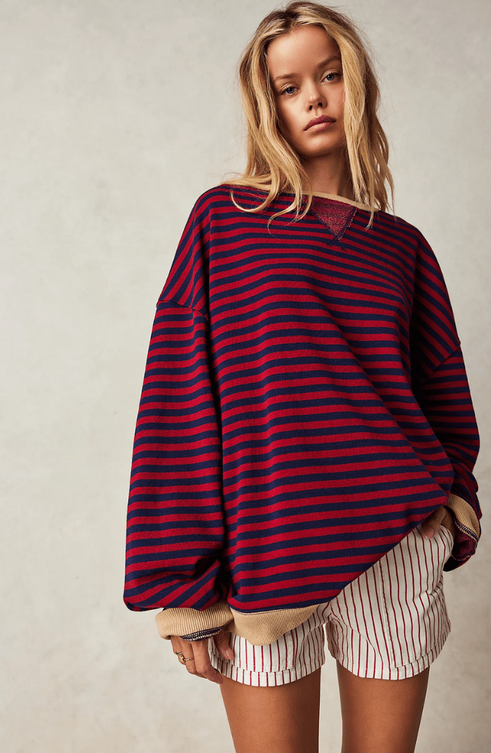 Alexis | Womens Oversized Long Sleeve Comfort Top With Striped Knit Design