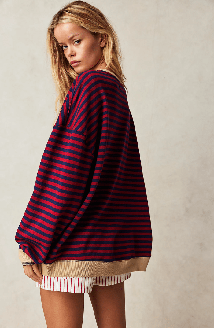 Alexis | Womens Oversized Long Sleeve Comfort Top With Striped Knit Design