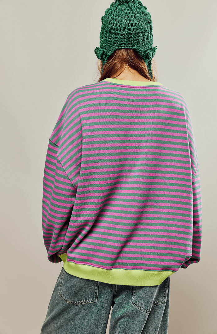Alexis | Womens Oversized Long Sleeve Comfort Top With Striped Knit Design