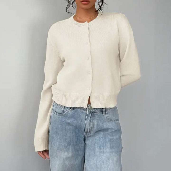 Rachael | Women's Crew Neck Button Front Knit Cardigan