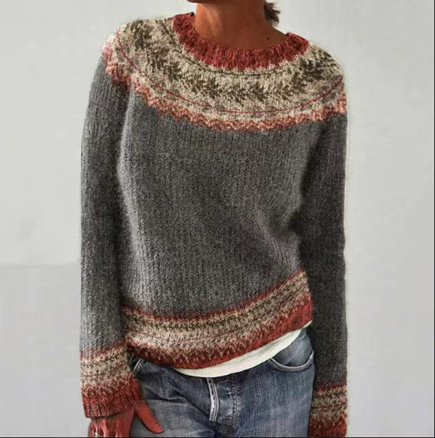 Women's vintage style knit sweater with relaxed fit