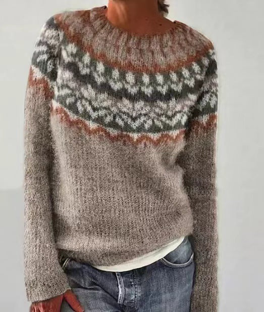 Women's vintage style knit sweater with relaxed fit