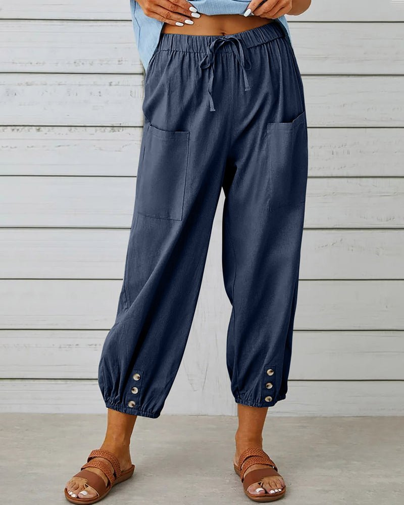 Dara | Women's Cotton Drawstring Button-Hem Jogger Pants Carol & Margaret Wilmington