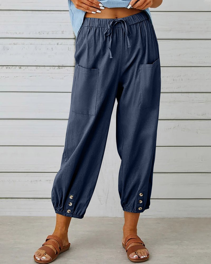 Dara | Women's Cotton Drawstring Button-Hem Jogger Pants Carol & Margaret Wilmington