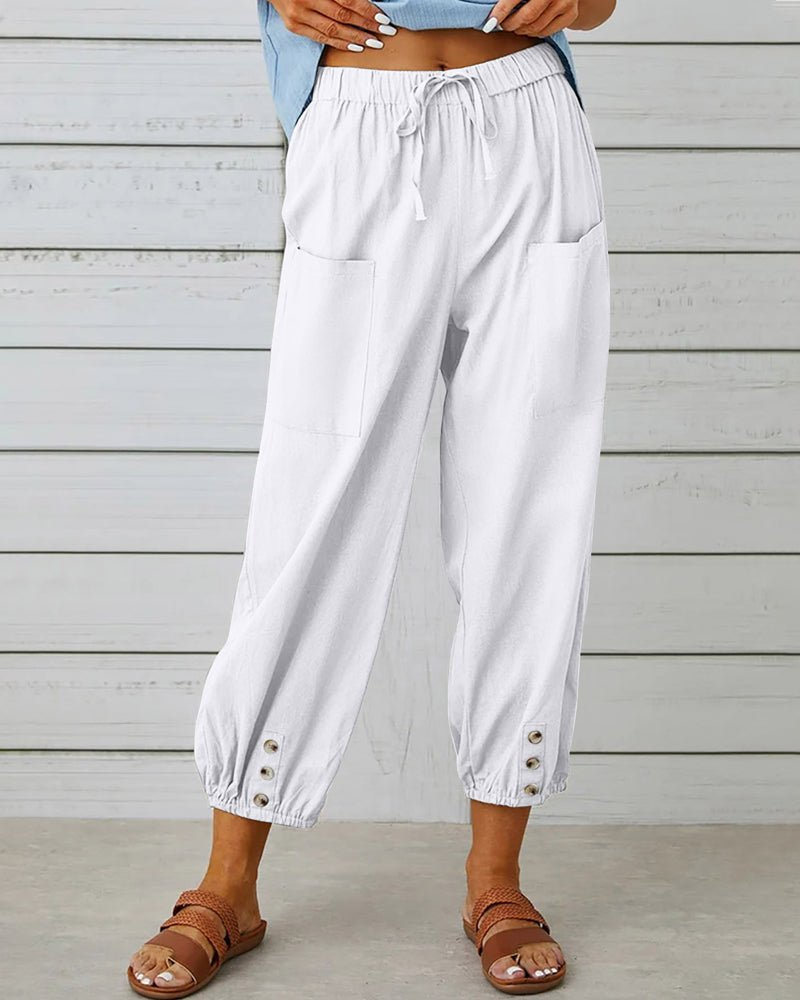 Dara | Women's Cotton Drawstring Button-Hem Jogger Pants Carol & Margaret Wilmington