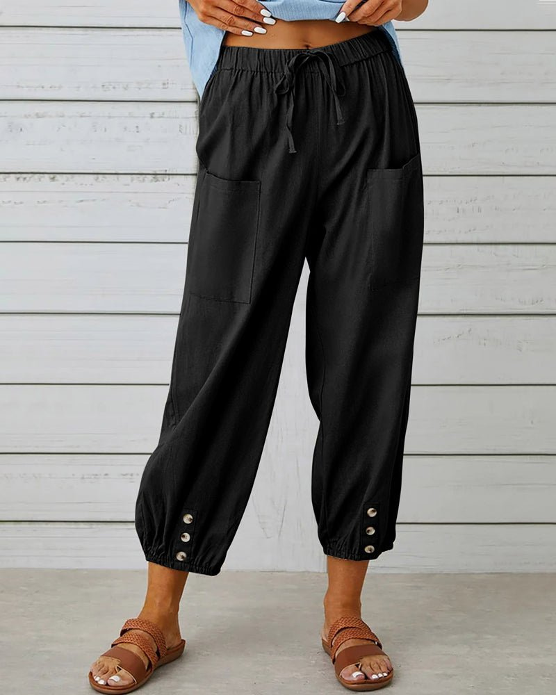 Dara | Women's Cotton Drawstring Button-Hem Jogger Pants Carol & Margaret Wilmington