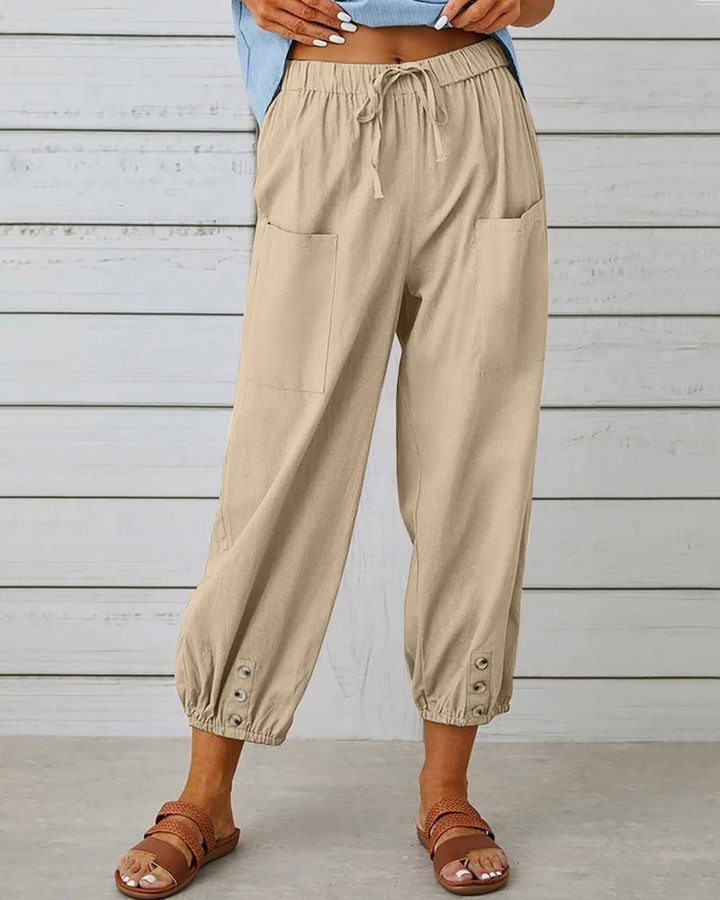 Dara | Women's Cotton Drawstring Button-Hem Jogger Pants Carol & Margaret Wilmington