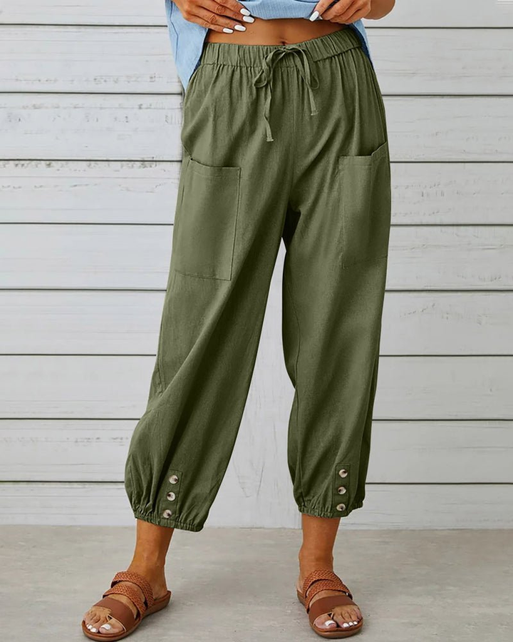 Dara | Women's Cotton Drawstring Button-Hem Jogger Pants Carol & Margaret Wilmington