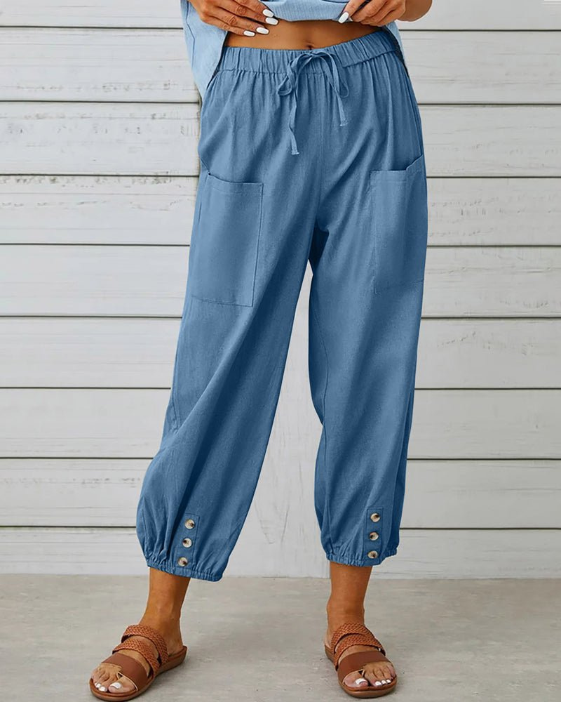 Dara | Women's Cotton Drawstring Button-Hem Jogger Pants Carol & Margaret Wilmington