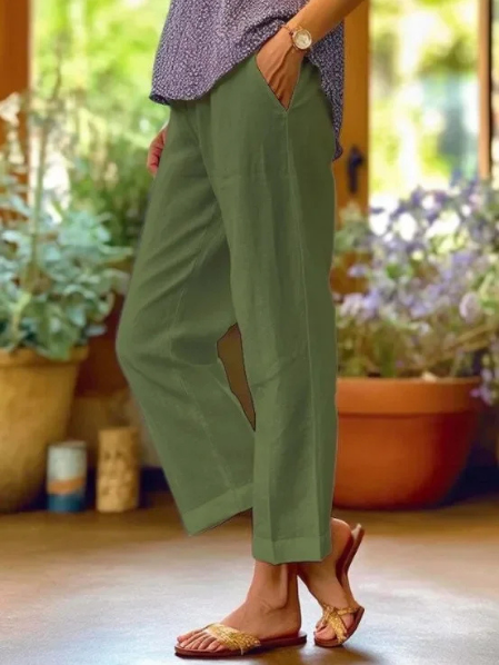 Della | Women's Linen Tapered Cropped Cuffed Pants Carol & Margaret Wilmington