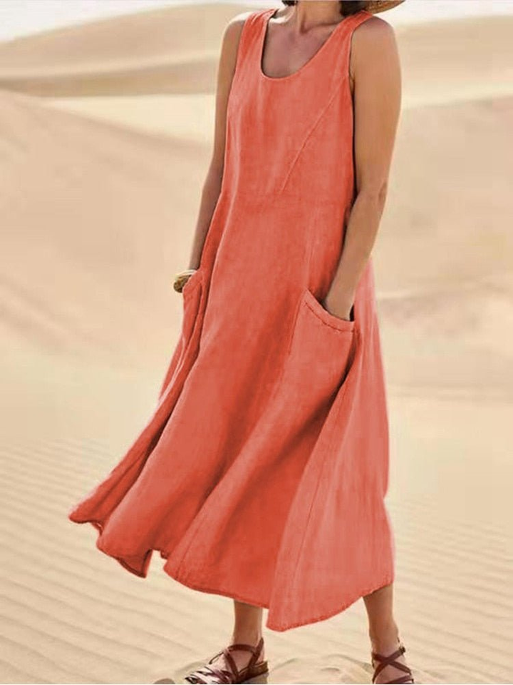 Dune | Women's Linen Sleeveless Pocket Scoop-Neck Midi Dress Carol & Margaret Wilmington