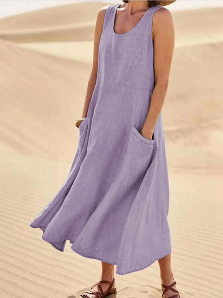 Dune | Women's Linen Sleeveless Pocket Scoop-Neck Midi Dress Carol & Margaret Wilmington