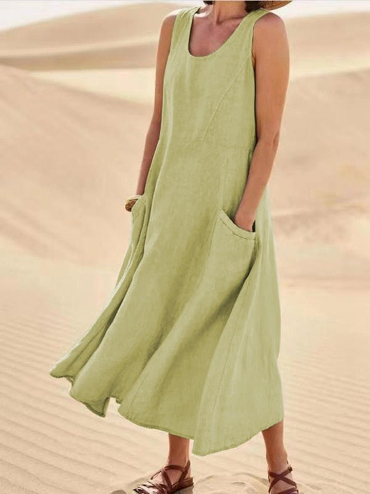 Dune | Women's Linen Sleeveless Pocket Scoop-Neck Midi Dress Carol & Margaret Wilmington