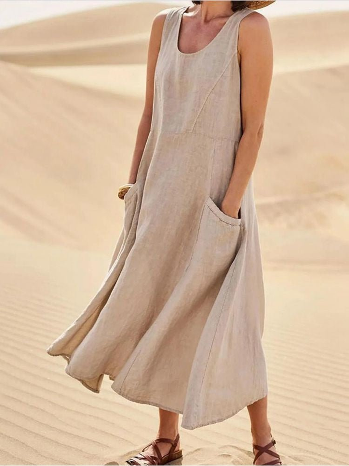 Dune | Women's Linen Sleeveless Pocket Scoop-Neck Midi Dress Carol & Margaret Wilmington