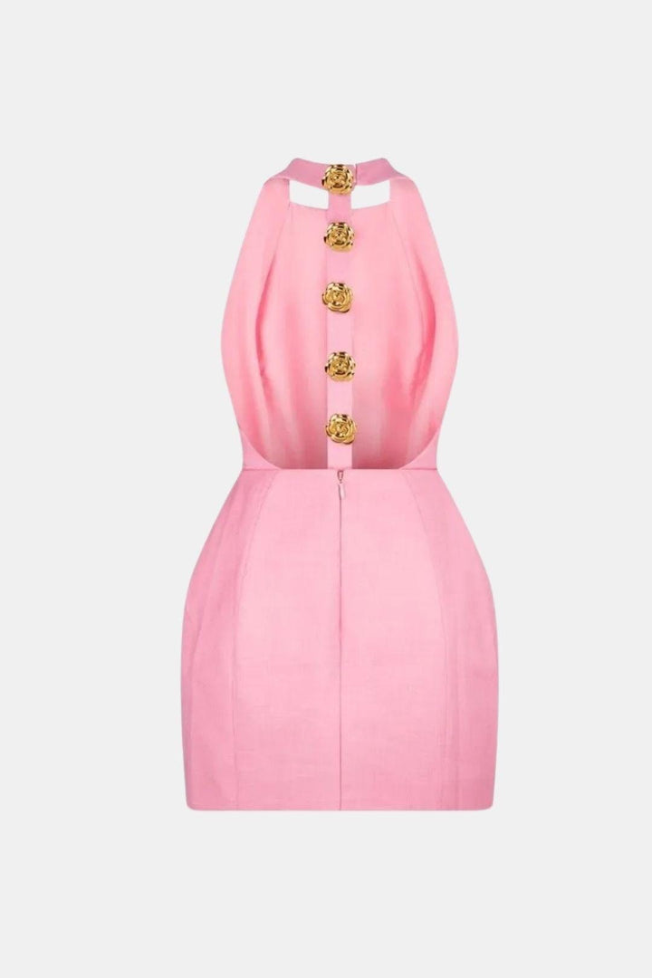 Jayleen | Women's Gold Button Fitted Sleeveless Mini Dress
