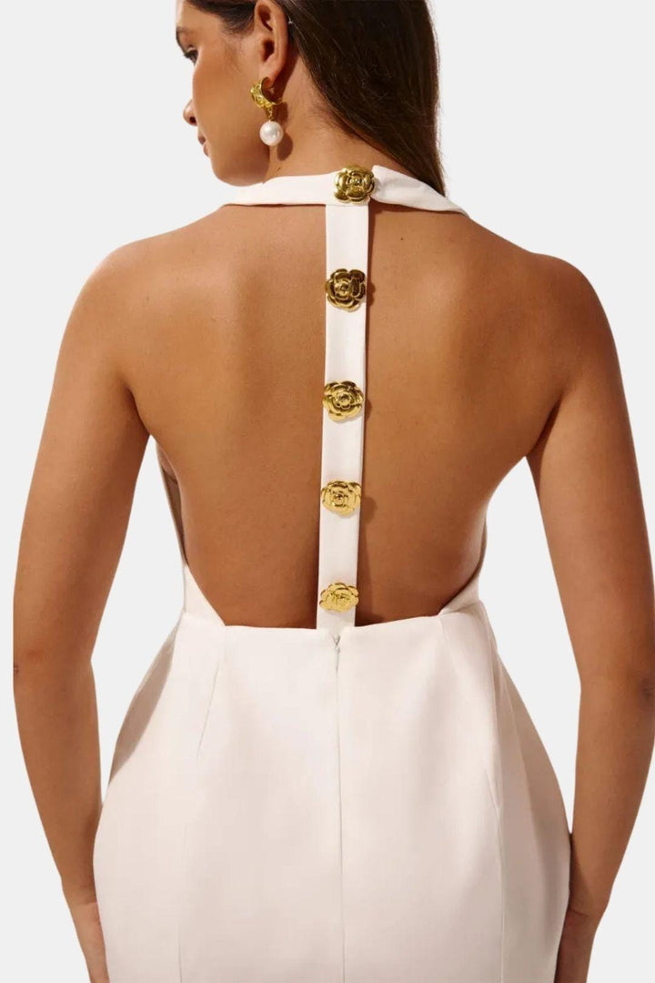 Jayleen | Women's Gold Button Fitted Sleeveless Mini Dress