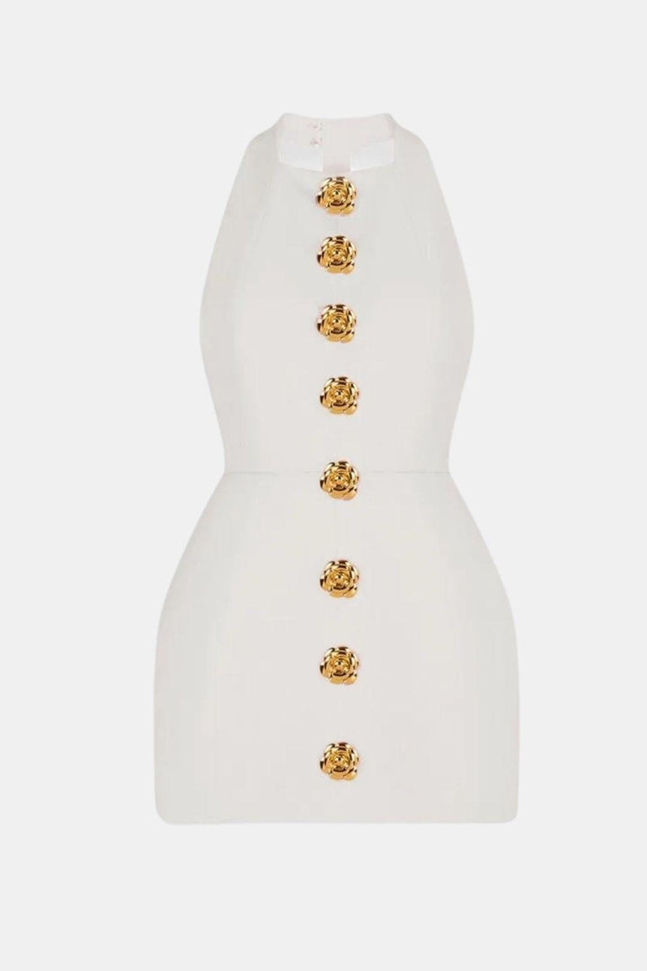 Jayleen | Women's Gold Button Fitted Sleeveless Mini Dress