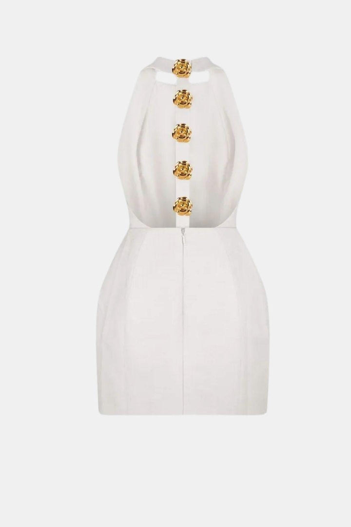 Jayleen | Women's Gold Button Fitted Sleeveless Mini Dress