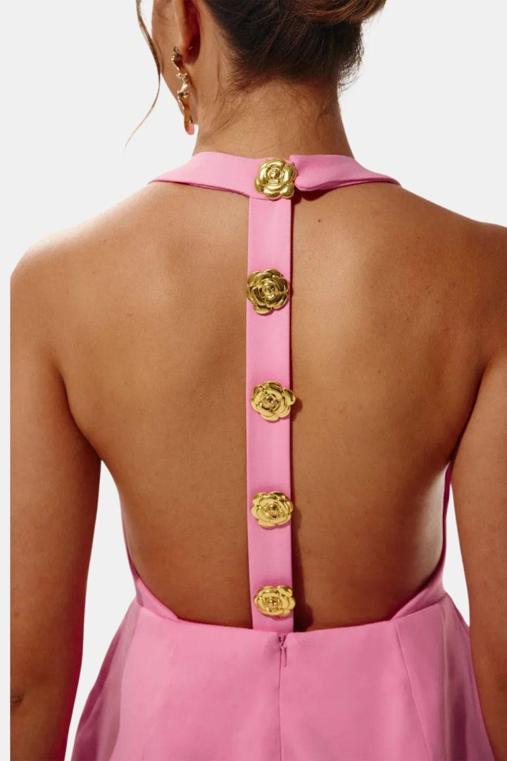 Jayleen | Women's Gold Button Fitted Sleeveless Mini Dress
