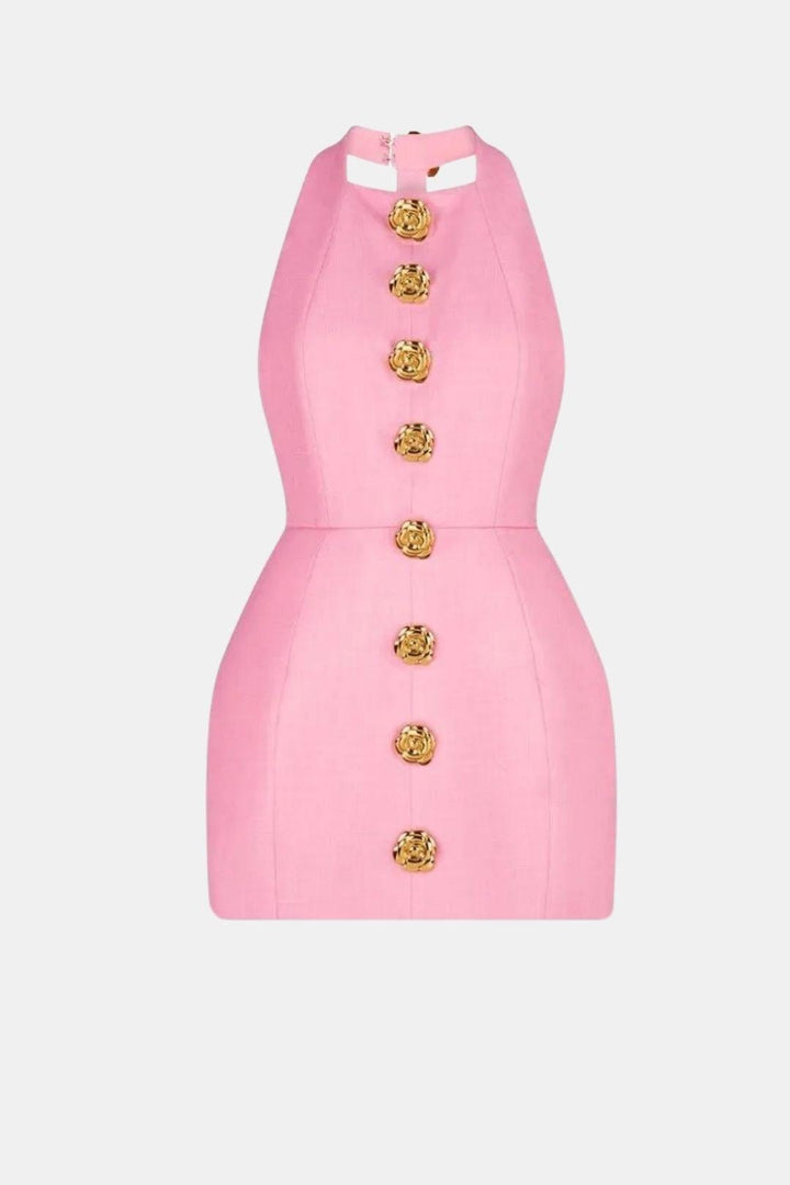 Jayleen | Women's Gold Button Fitted Sleeveless Mini Dress