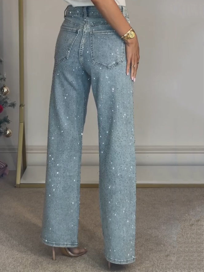 Hayden | Women's High Waisted Sparkle Wide Leg Jeans