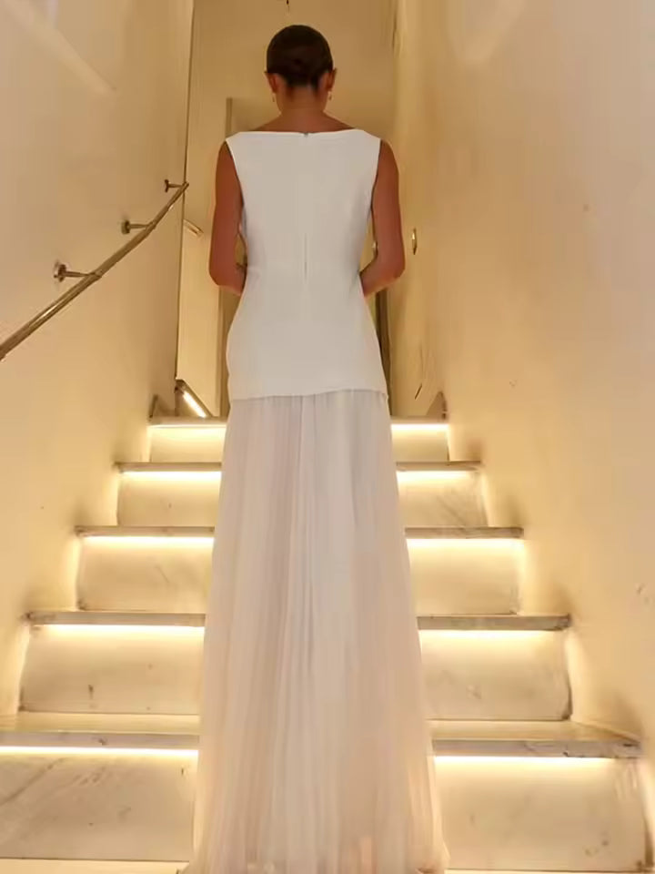 Elodie | Women's Stretch Chiffon Pleated Skirt Boat Neck Maxi Dress Carol & Margaret Wilmington