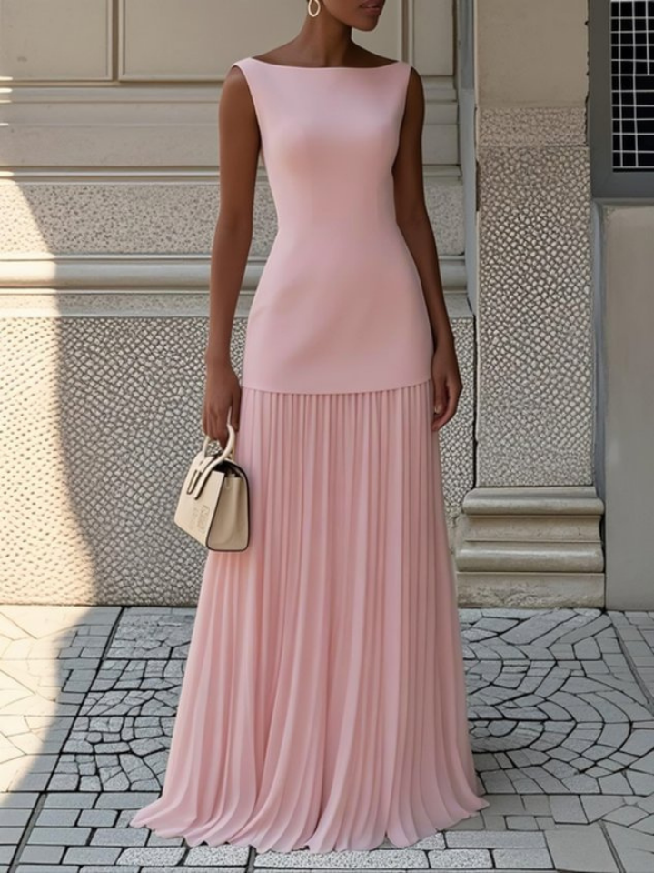 Elodie | Women's Stretch Chiffon Pleated Skirt Boat Neck Maxi Dress Carol & Margaret Wilmington