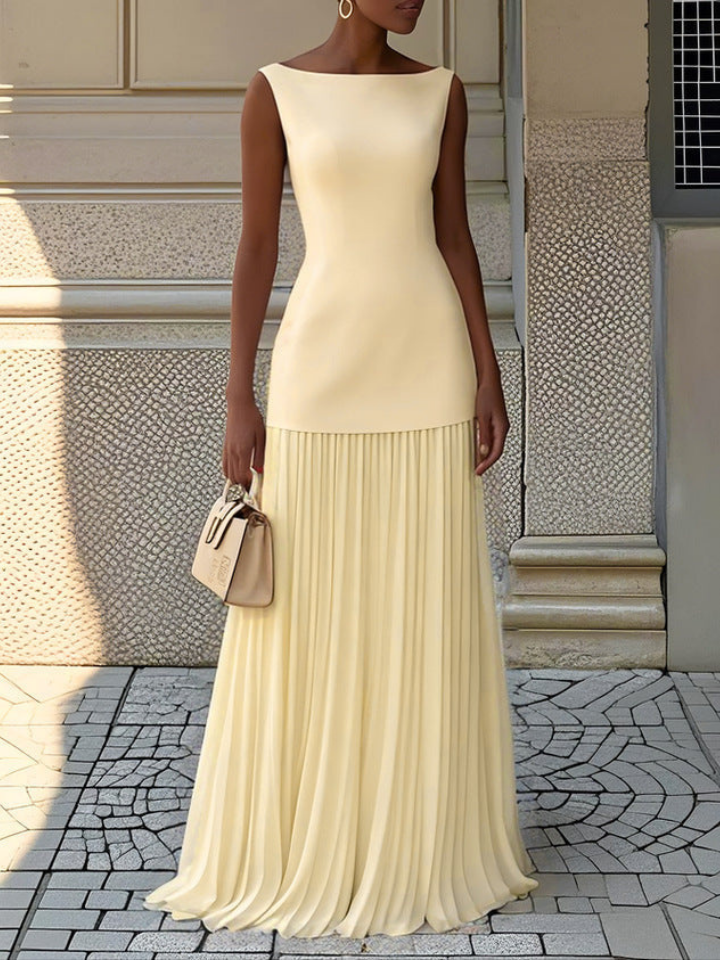 Elodie | Women's Stretch Chiffon Pleated Skirt Boat Neck Maxi Dress Carol & Margaret Wilmington