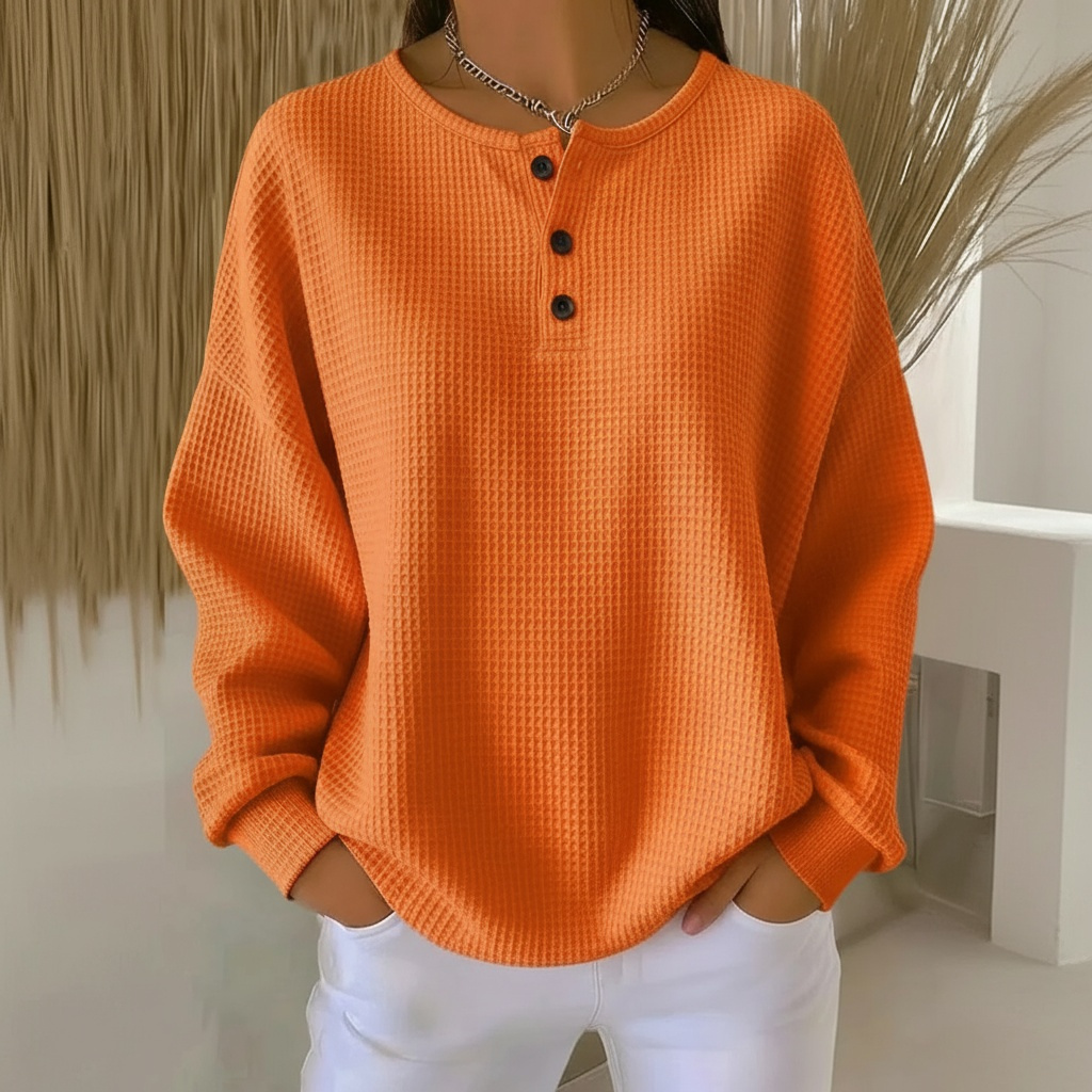 Nataly | Women's Waffle Knit Button Neck Sweater