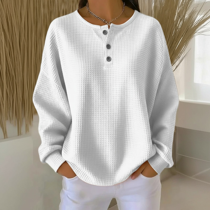 Nataly | Women's Waffle Knit Button Neck Sweater