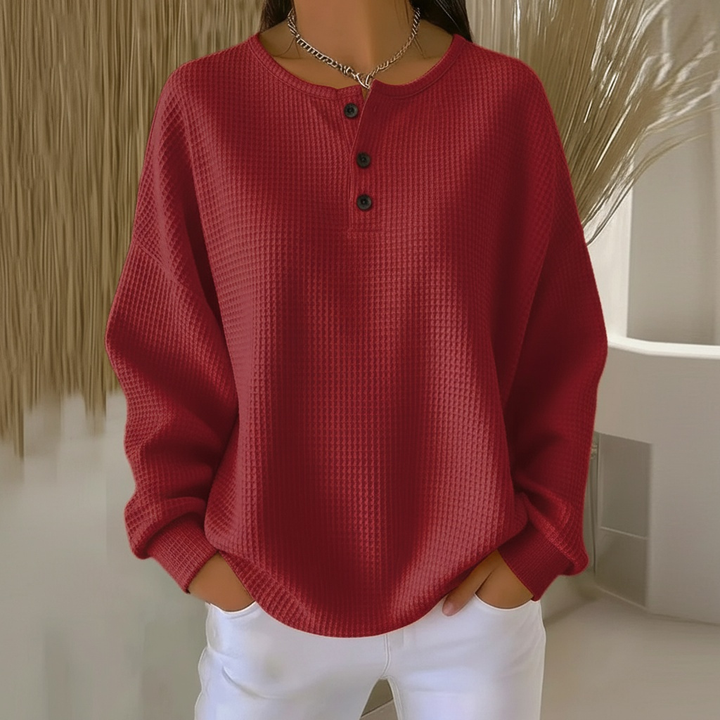 Nataly | Women's Waffle Knit Button Neck Sweater