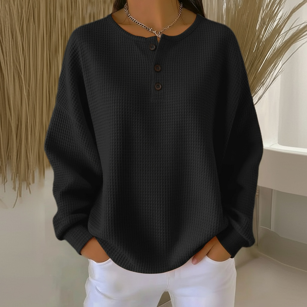 Nataly | Women's Waffle Knit Button Neck Sweater