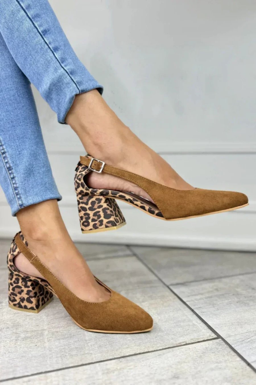 Fauna | Women's Brown Suede Leopard Print Block Heel Slingback Heels Carol & Margaret Wilmington