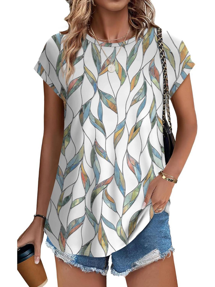 Faye | Women's Lightweight Botanical Leaf Print Cap Sleeve Top
