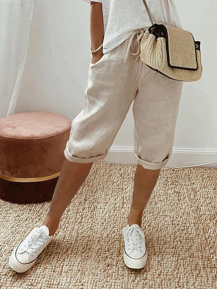 Faye | Women's Linen Drawstring Cropped Bermuda Shorts Carol & Margaret Wilmington