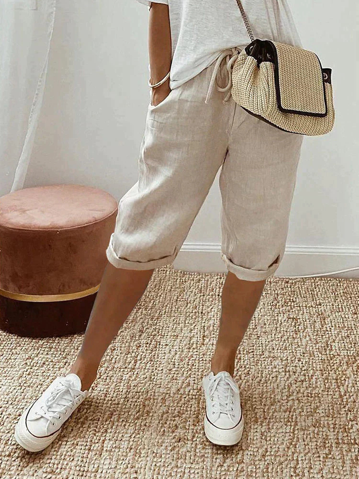 Faye | Women's Linen Drawstring Cropped Bermuda Shorts Carol & Margaret Wilmington
