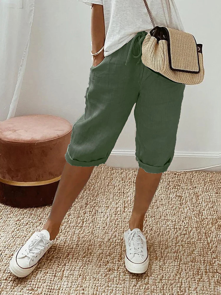 Faye | Women's Linen Drawstring Cropped Bermuda Shorts Carol & Margaret Wilmington