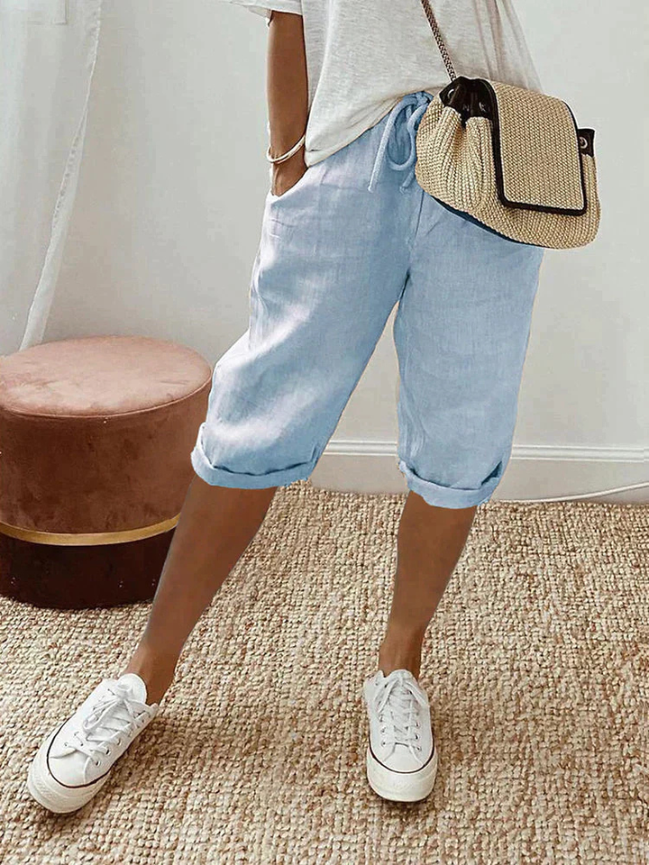 Faye | Women's Linen Drawstring Cropped Bermuda Shorts Carol & Margaret Wilmington