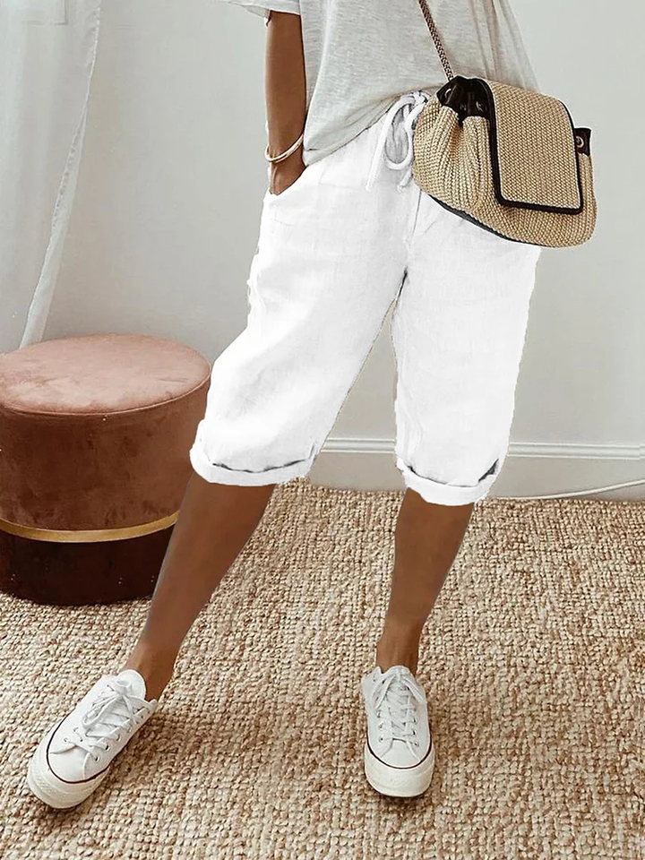 Faye | Women's Linen Drawstring Cropped Bermuda Shorts Carol & Margaret Wilmington