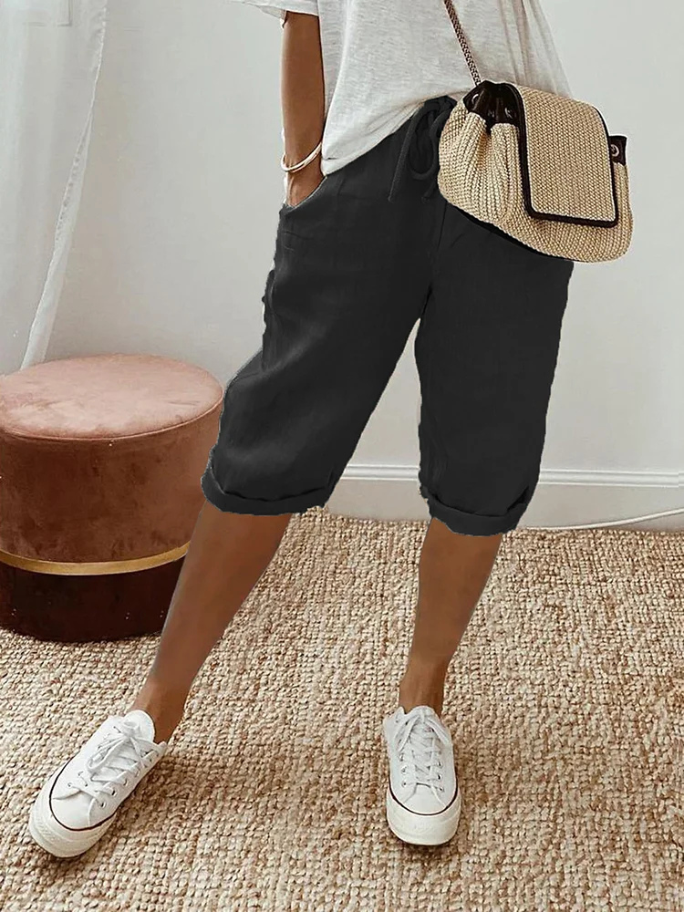 Faye | Women's Linen Drawstring Cropped Bermuda Shorts Carol & Margaret Wilmington