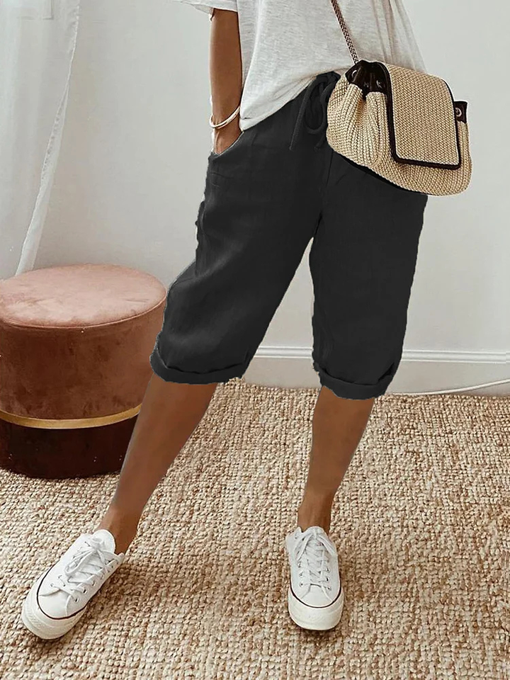 Faye | Women's Linen Drawstring Cropped Bermuda Shorts Carol & Margaret Wilmington