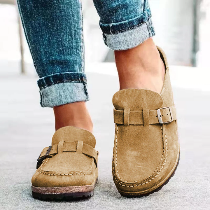 Fenna | Women's Suede Buckle Strap Slip-On Clogs Carol & Margaret Wilmington