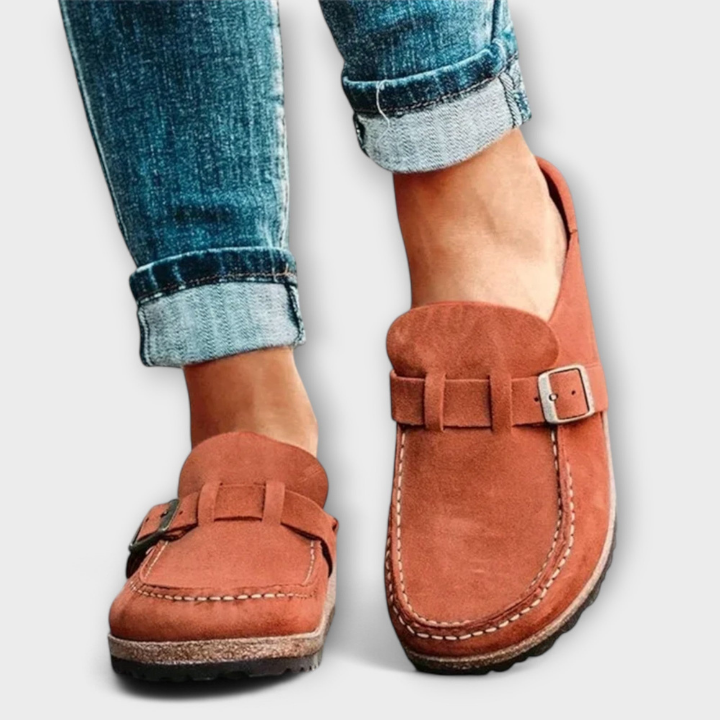 Fenna | Women's Suede Buckle Strap Slip-On Clogs Carol & Margaret Wilmington