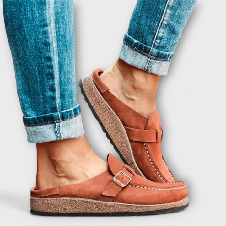 Fenna | Women's Suede Buckle Strap Slip-On Clogs Carol & Margaret Wilmington