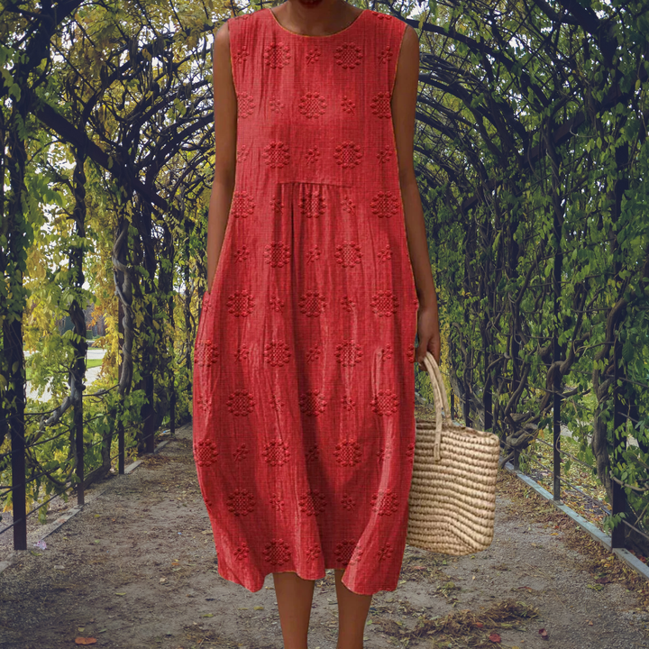 Fern | Women's Cotton Embroidered Sleeveless Midi Dress Carol & Margaret Wilmington