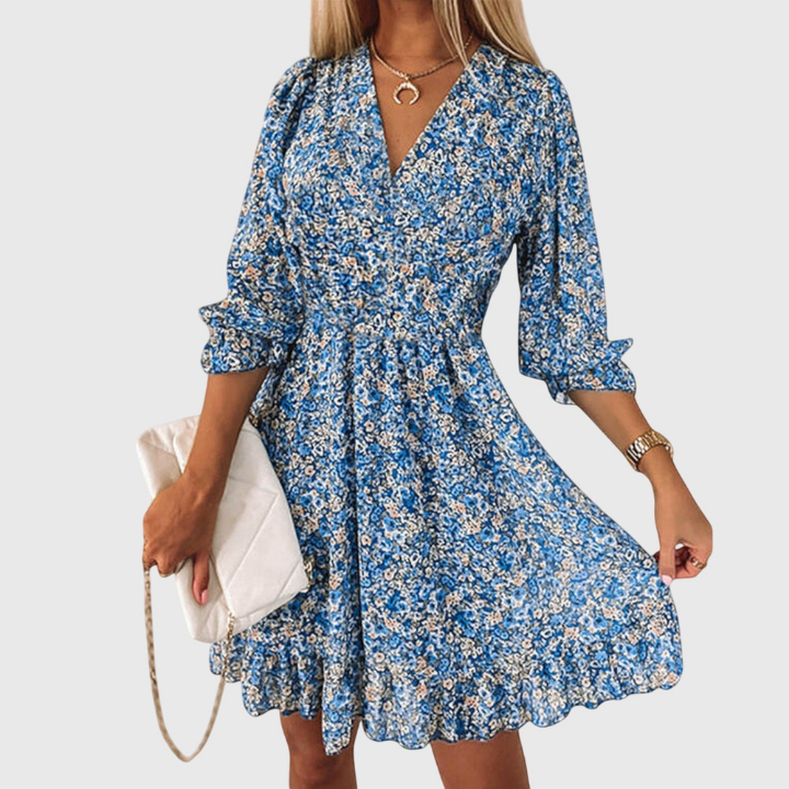 Fleur | Women's Chiffon Floral V-Neck Skater Mini Dress Carol & Margaret Wilmington