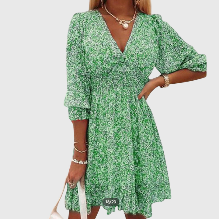 Fleur | Women's Chiffon Floral V-Neck Skater Mini Dress Carol & Margaret Wilmington