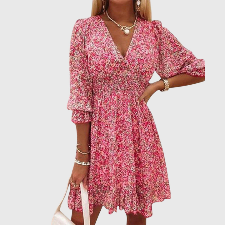 Fleur | Women's Chiffon Floral V-Neck Skater Mini Dress Carol & Margaret Wilmington