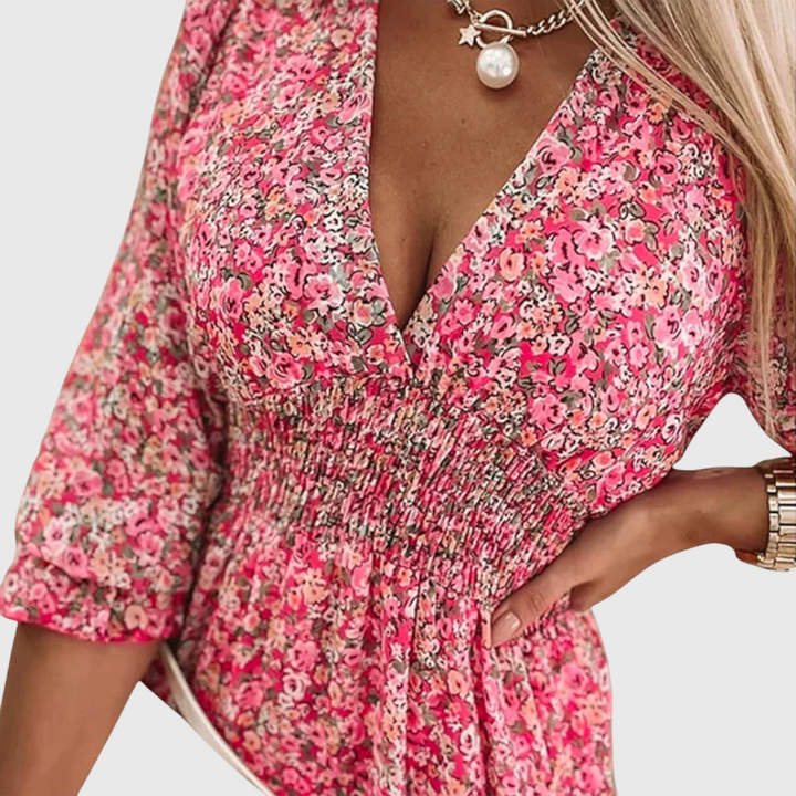 Fleur | Women's Chiffon Floral V-Neck Skater Mini Dress Carol & Margaret Wilmington